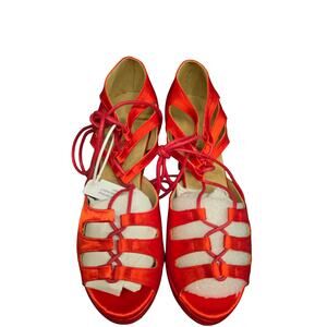 Dance & Sway Red Satin Latin Dance Heels Size 7 Lace Up 2.8” Heel